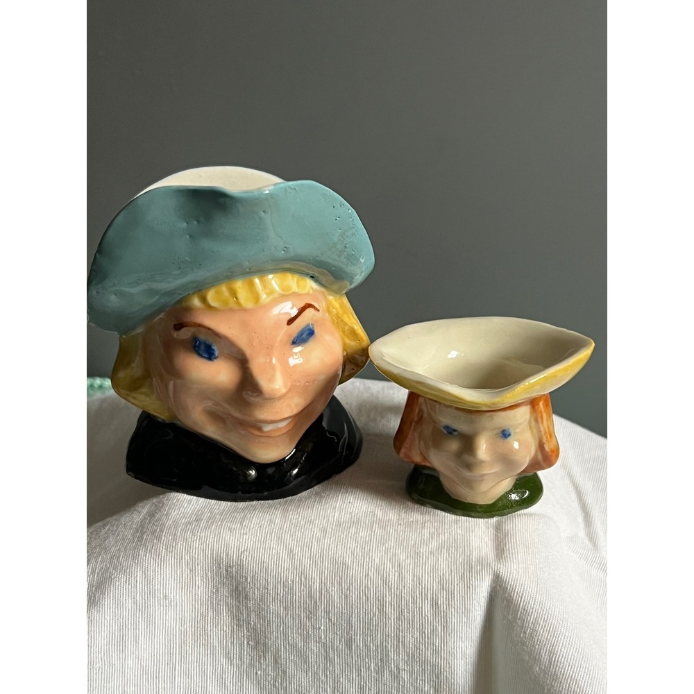 Vintage Ceramic Toby Jug Character Creamers Set of 2 Hand Painted Folk Art